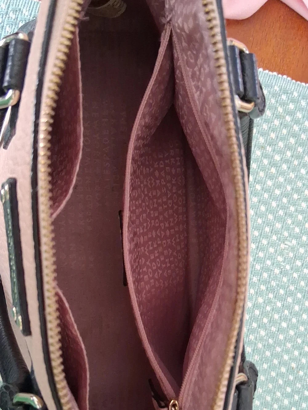 Kate Spade Pink & Black Pebbled Leather Convertible Satchel Xbody Zip Top Bag